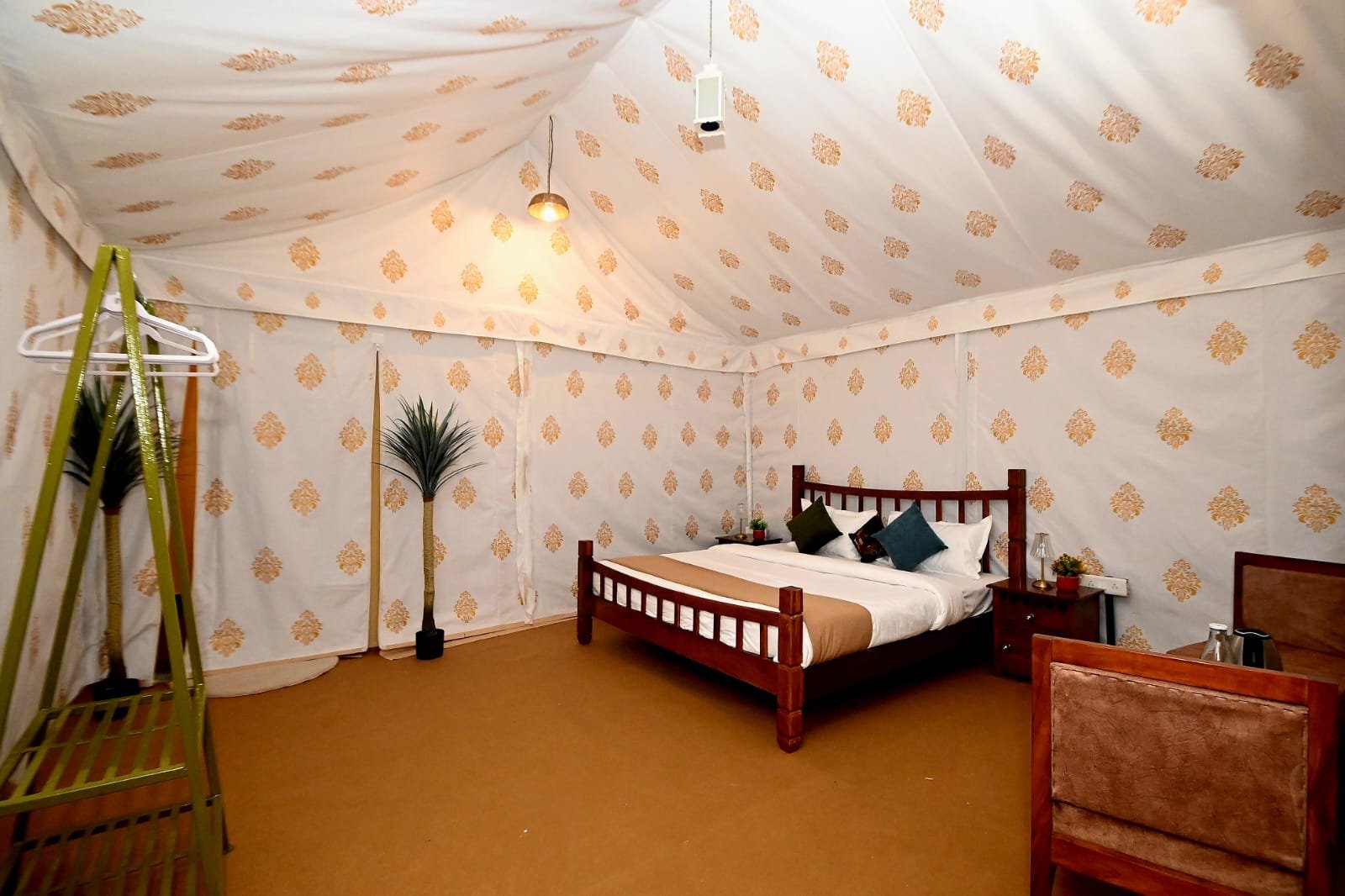 Swiss cottage interior at Baghin Resort near Ranthambore