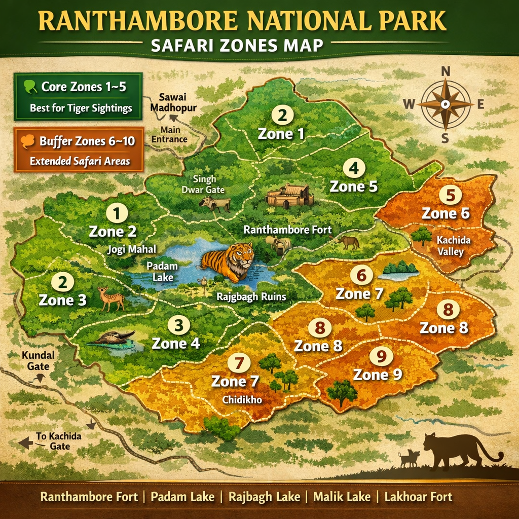 Ranthambore National Park safari zones map